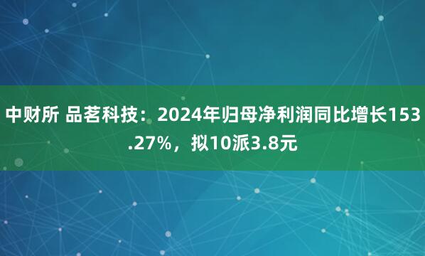 中财所 品茗科技：2024年归母净利润同比增长153.27%，拟10派3.8元