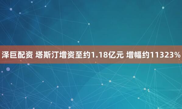 泽巨配资 塔斯汀增资至约1.18亿元 增幅约11323%